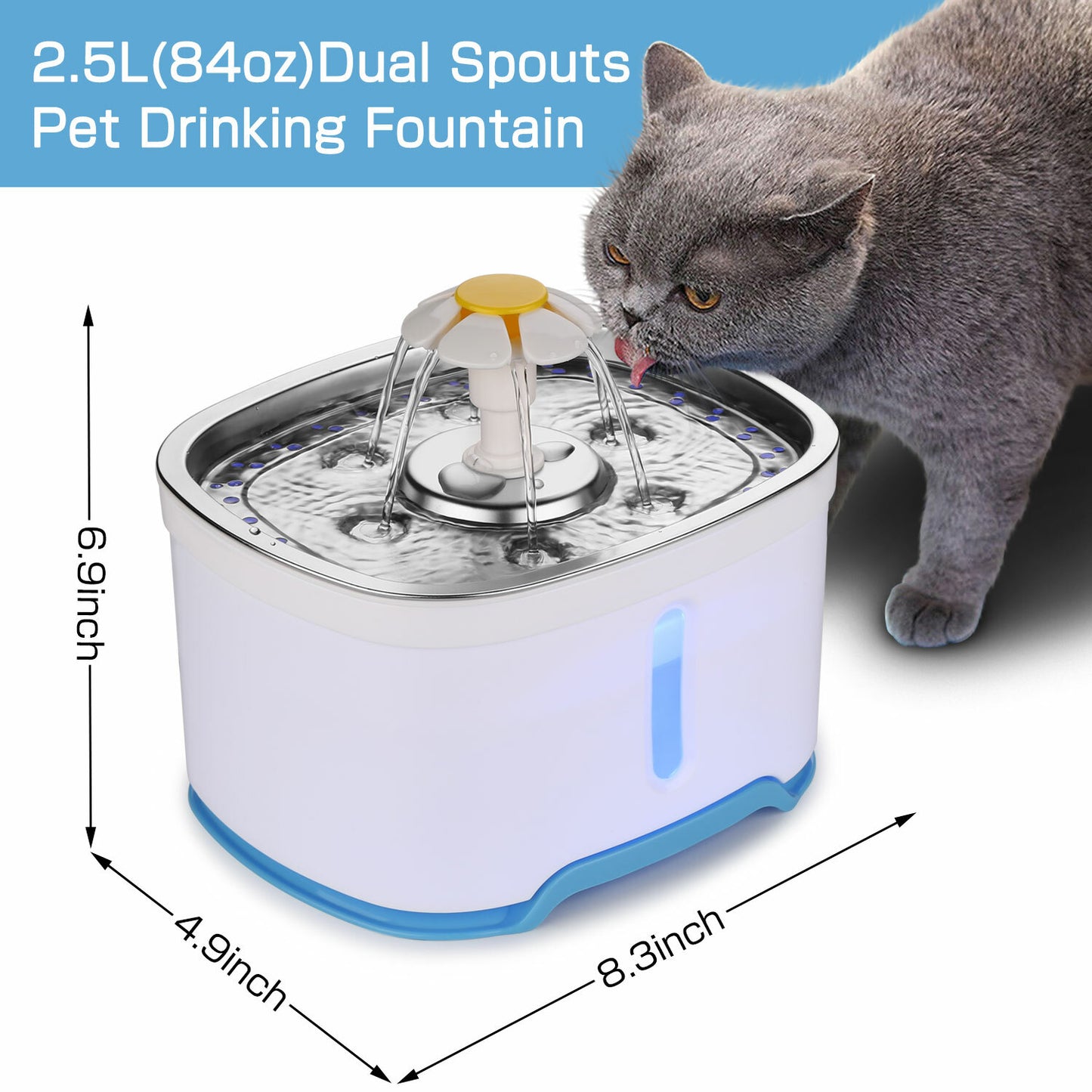 Automatic Pet Cat Dog Water Fountain Pump 2.5L Water Drinking Bowl Dispenser