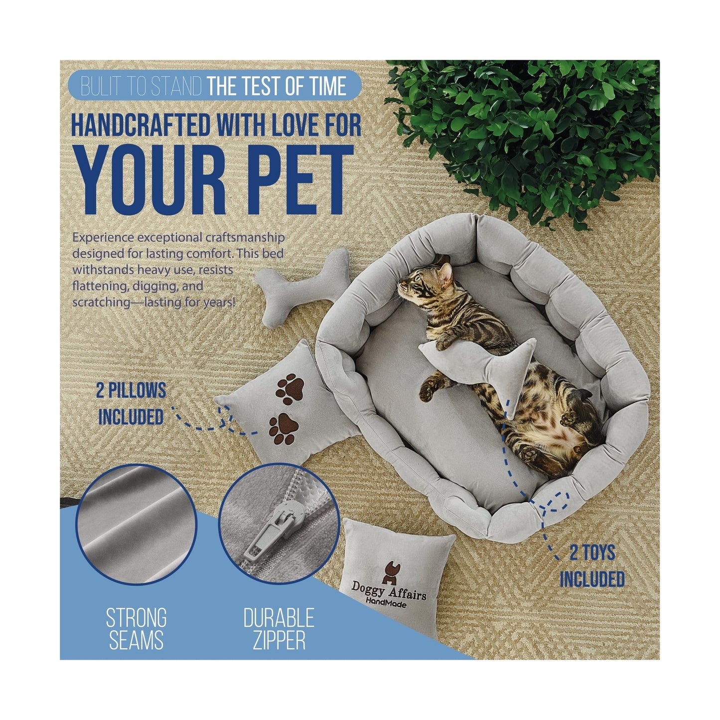 Luxury Cat Bed with Removable Washable Cover - Premium Cat Beds for Indoor Ca...