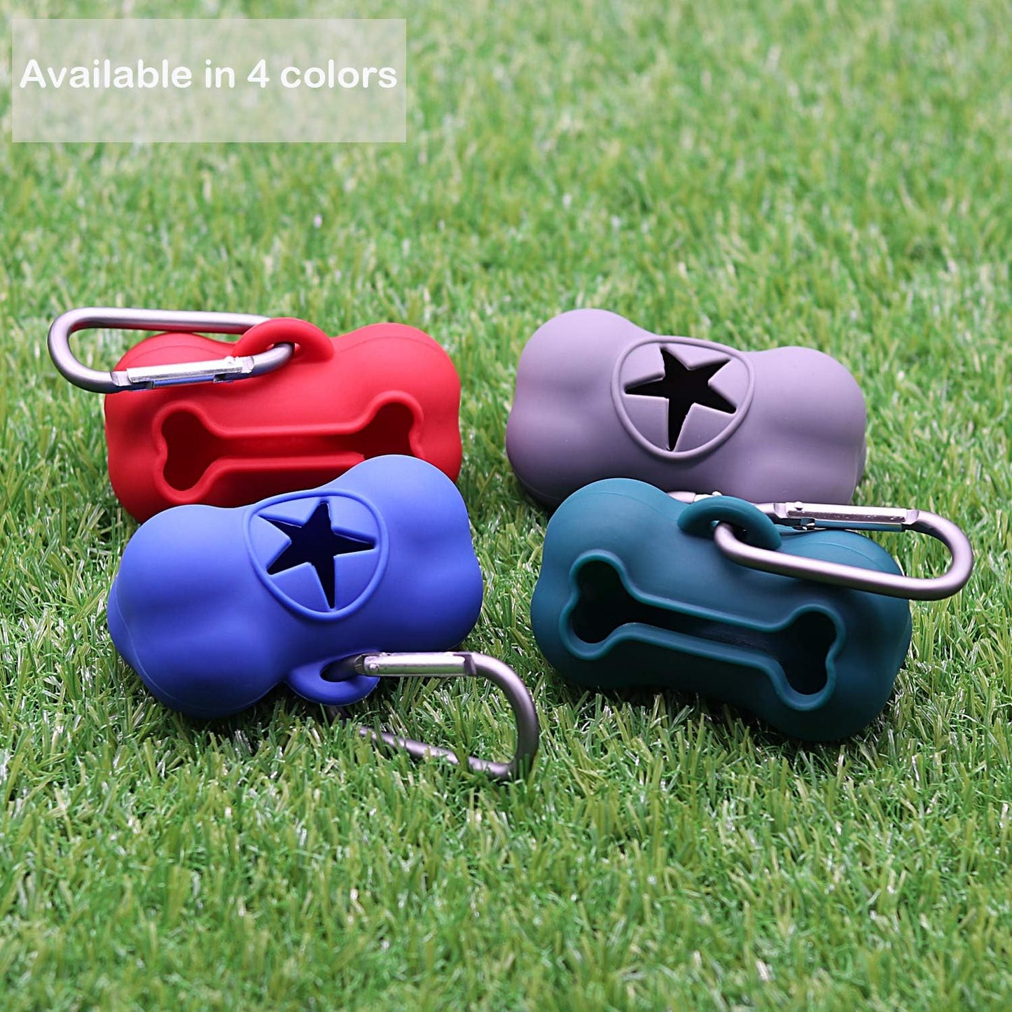 Dog Poop Bags and Silicone Material Dog Waste Bags Dispenser Bone Shaped Clean up Bags Holder 5Rolls/100Bags Total with Carabineer Blue