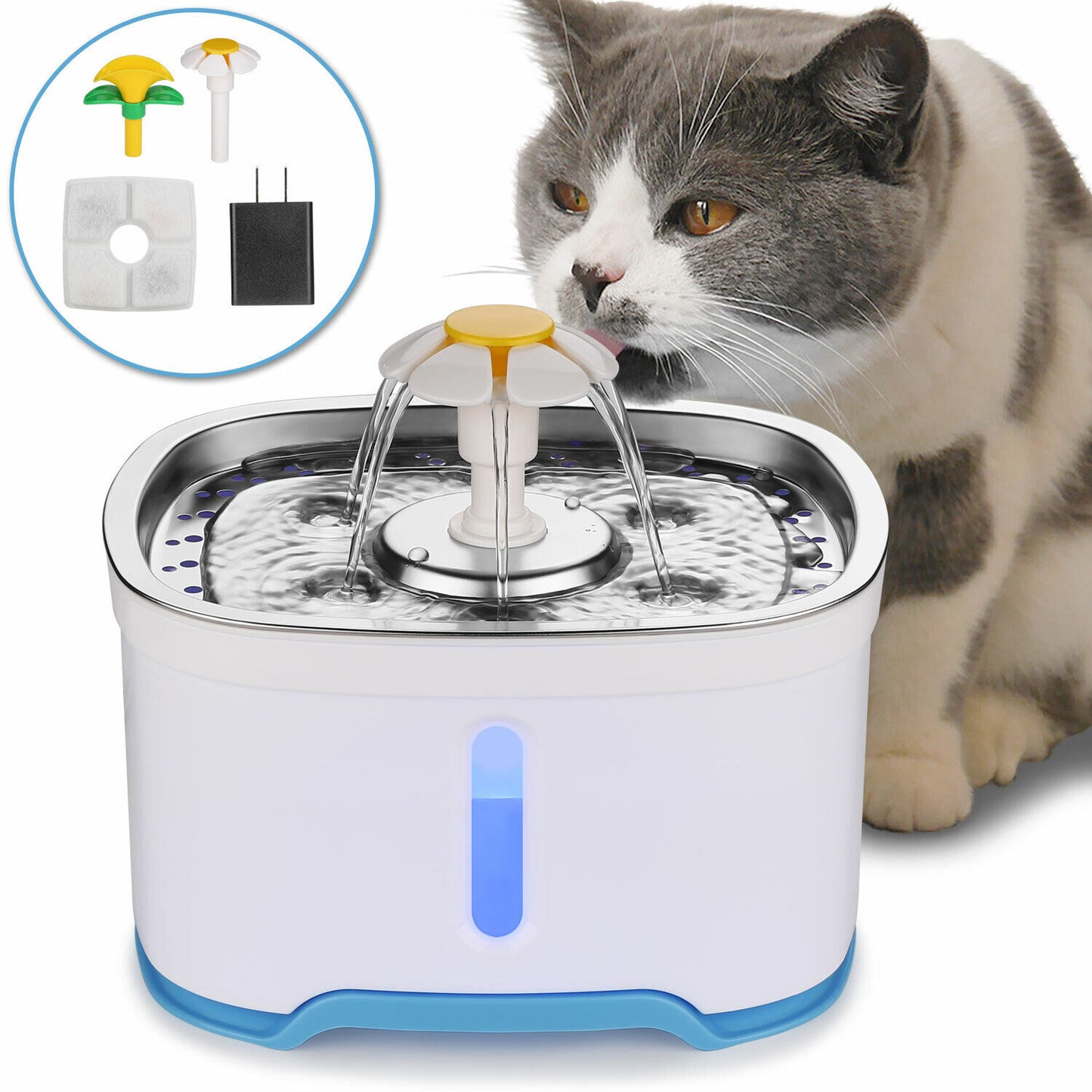Automatic Pet Cat Dog Water Fountain Pump 2.5L Water Drinking Bowl Dispenser