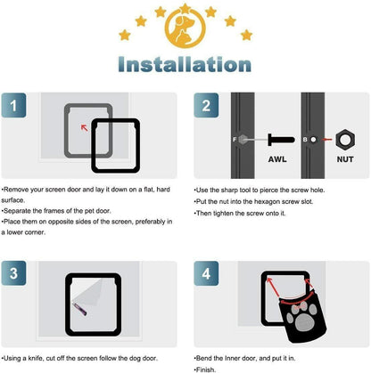 Dog Cat Magnetic Flap Screen Door Pet Puppy Magnetic Lockable Entry Gate Frame