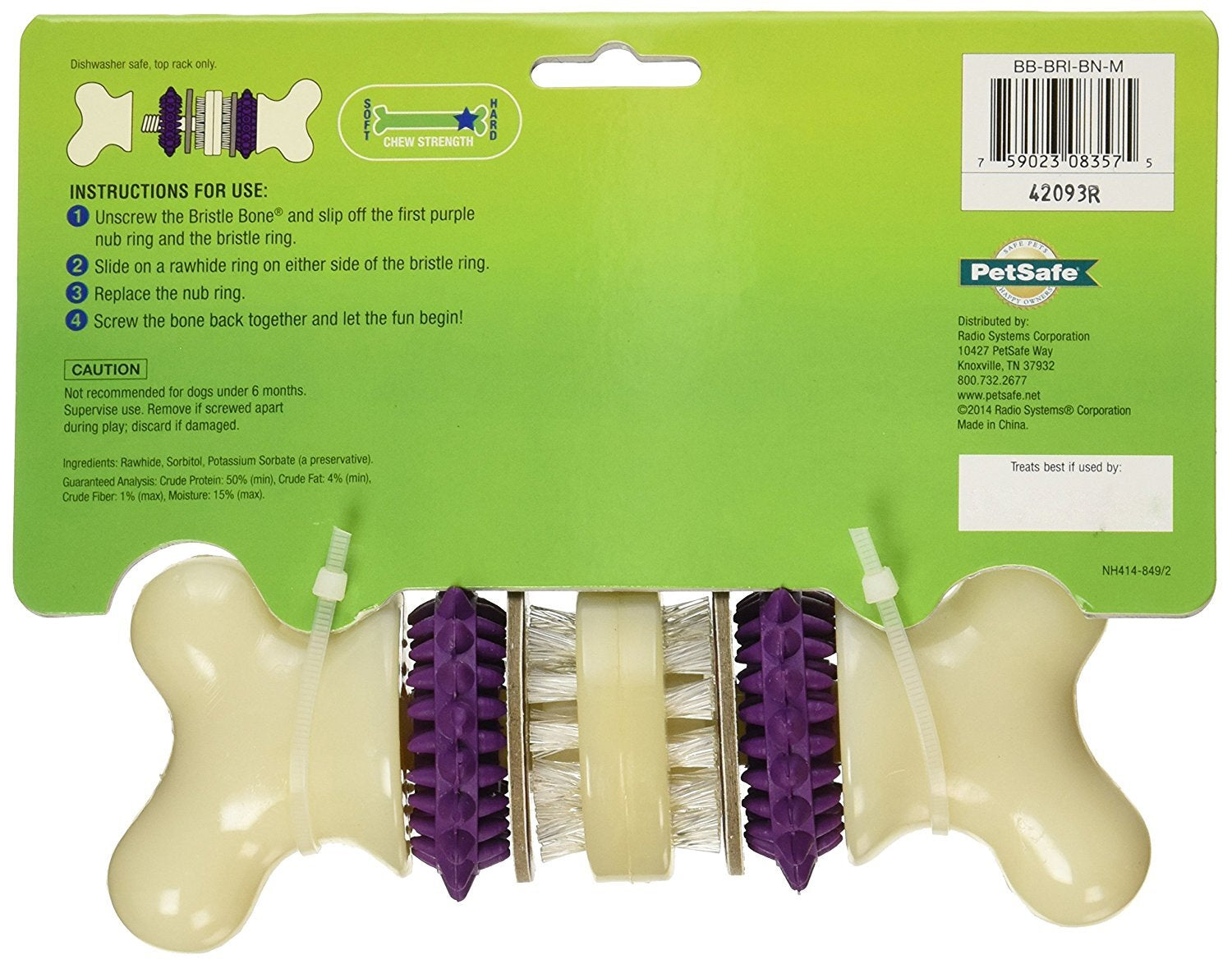 Petsafe Busy Buddy BRISTLE BONE Dog Toy Dental Treat and Chew Medium