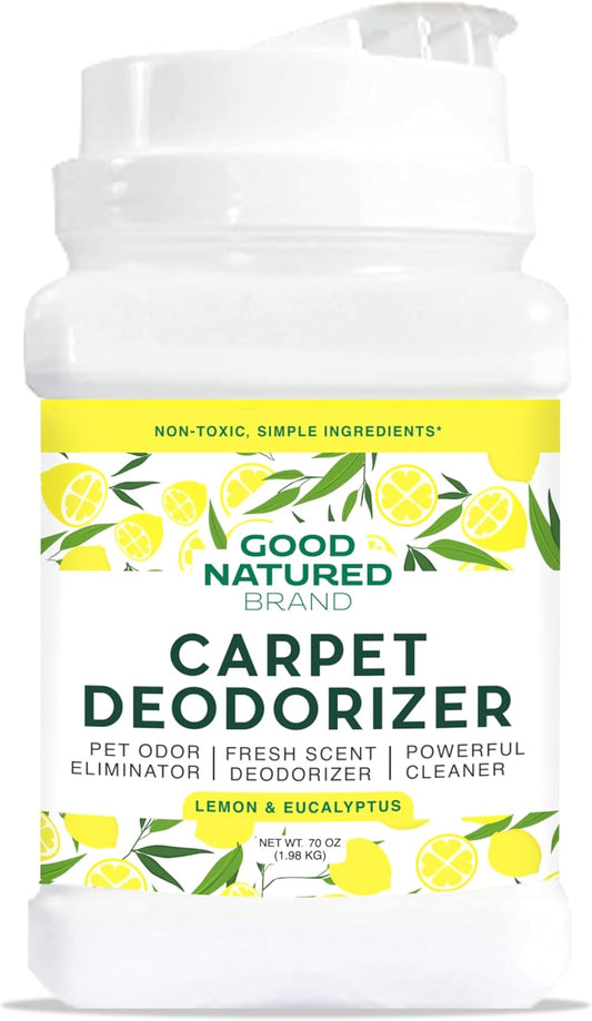 | Carpet Deodorizer & Freshener Powder | 70 Oz Pet Odor Eliminator for Strong Odor & Pet Urine | Fresh Natural Lemon & Eucalyptus Scent | Safe for Homes with Pets