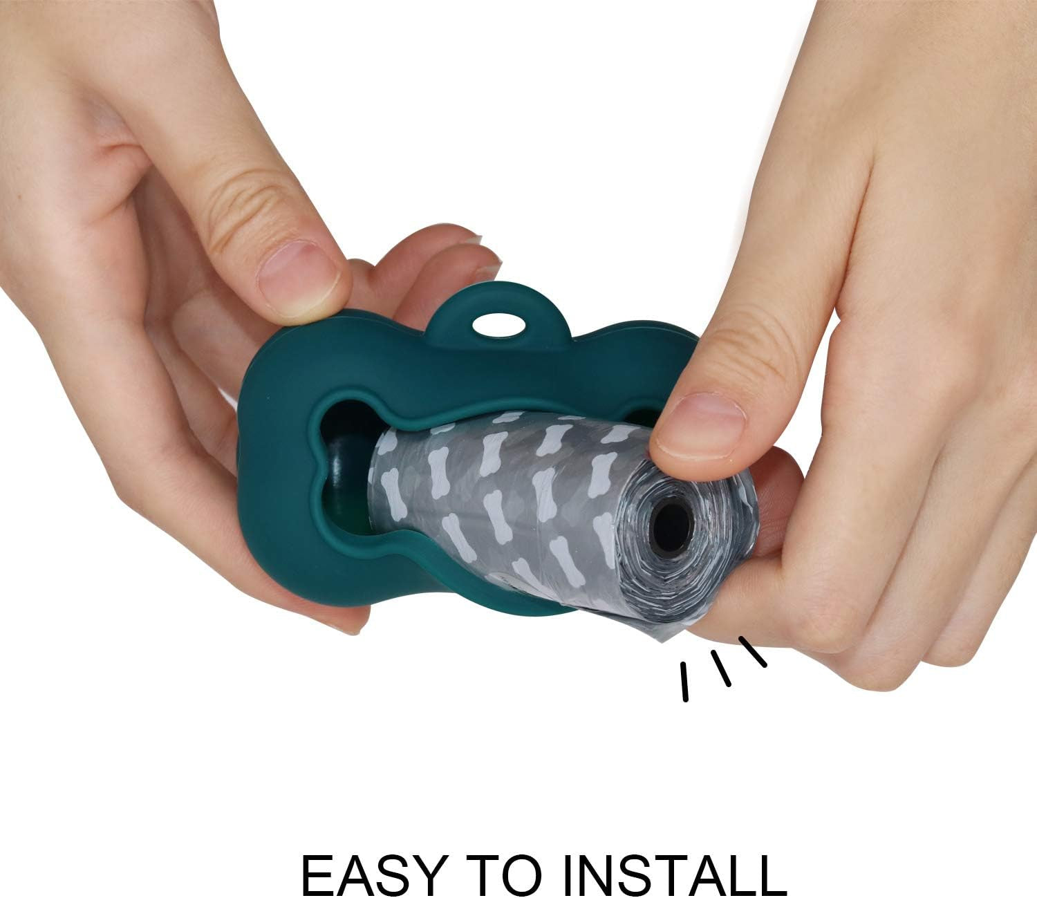 M&J Portable Pet Poop Bag Dispenser Silicone Dog Waste Bag Holder Travel for Outdoor Animal Training Walking with 5 Roll / 100 Biodegradable Bags, Green