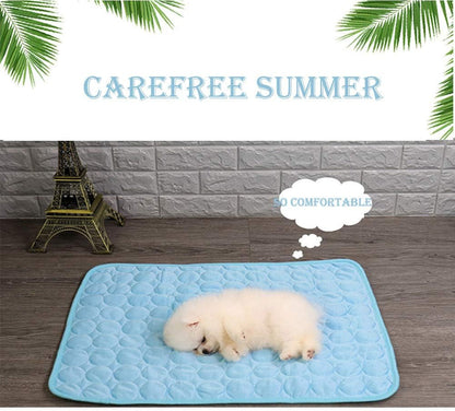 Dog Cooling Mat Summer Pet Ice Comfortable Breathable Mat for Kennel/Sofa/Bed/Floor/Car Seats Cooling (Medium, Blue)