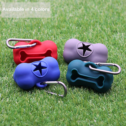 M&J Portable Pet Poop Bag Dispenser Silicone Dog Waste Bag Holder Travel for Outdoor Animal Training Walking with 5 Roll / 100 Biodegradable Bags, Green