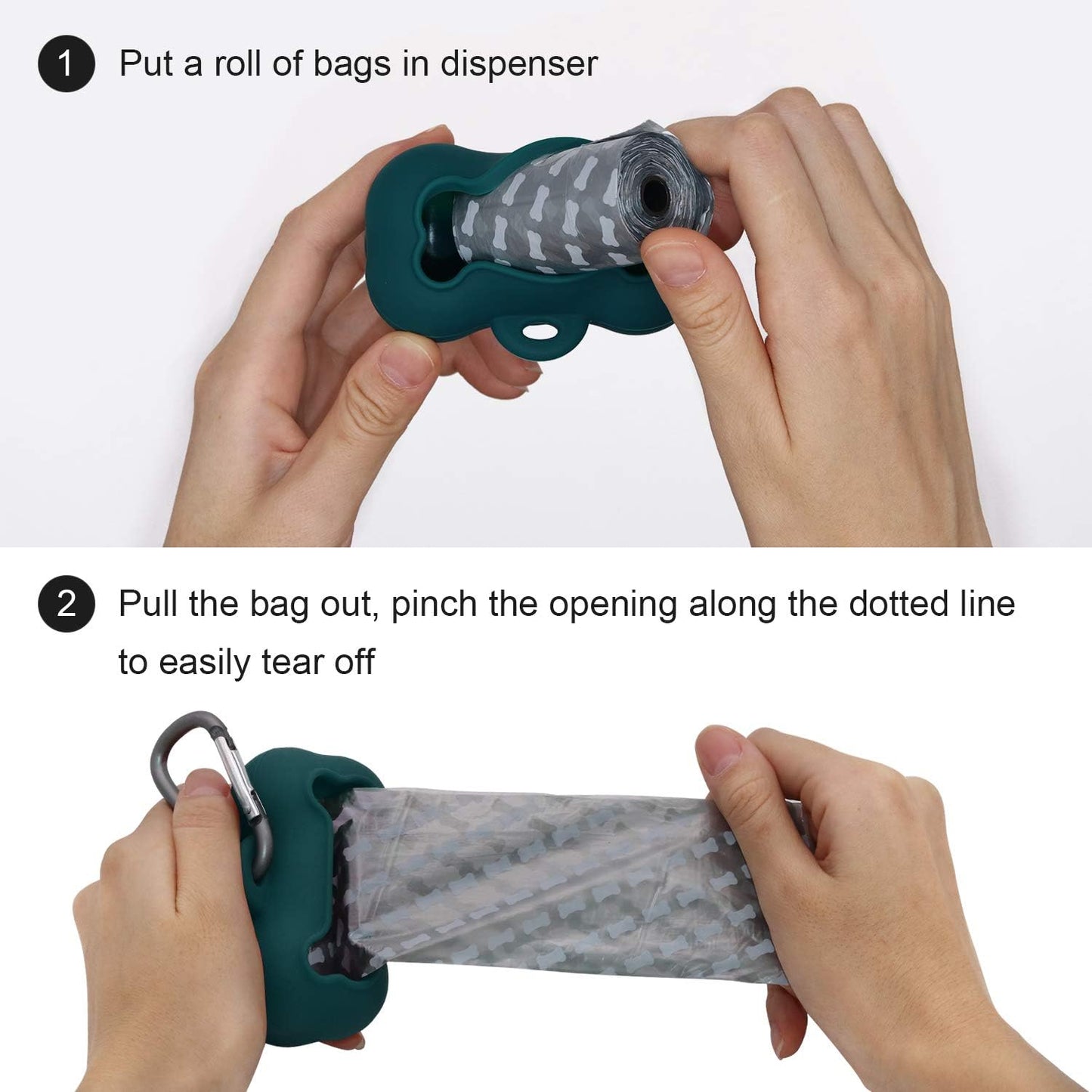 M&J Portable Pet Poop Bag Dispenser Silicone Dog Waste Bag Holder Travel for Outdoor Small Animal Training Walking with 17 Rolls/340 Bags Biodegradable Bags Green