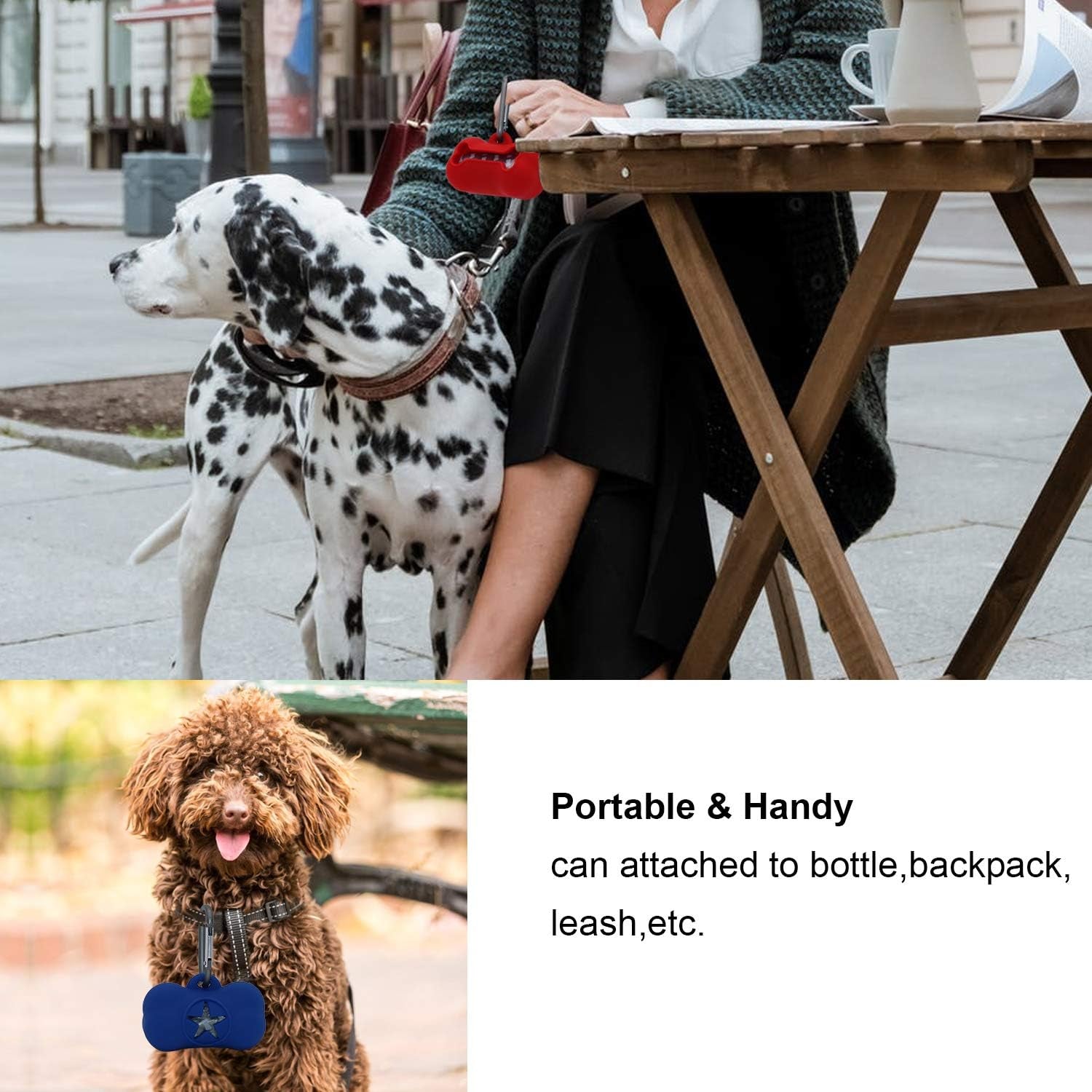 M&J Portable Pet Poop Bag Dispenser Silicone Dog Waste Bag Holder Travel for Outdoor Small Animal Training Walking with 17 Rolls/340 Bags Biodegradable Bags Green